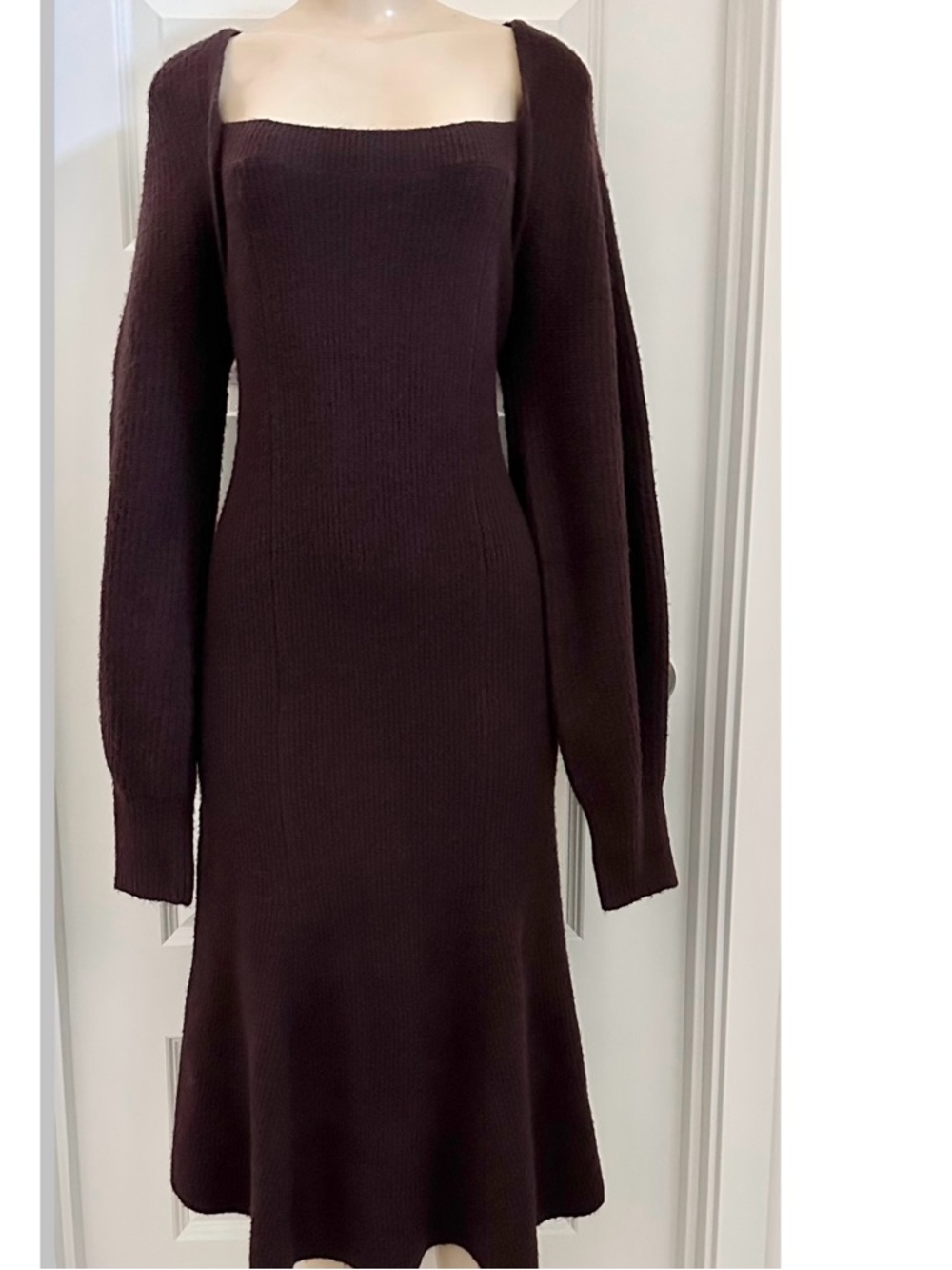 Scoop Brown Ribbed Knit Square Neck Midi Sweater Dress Women’s XL ( 16-18)